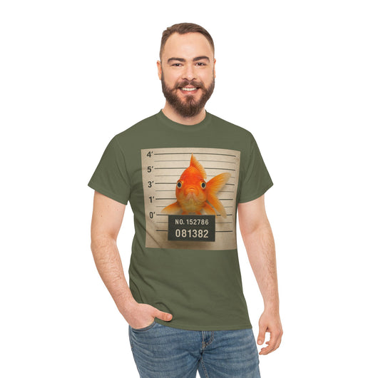 Funny Goldfish Mugshot T-Shirt | Cute Animal Prison Lineup Tee | Unisex Novelty Graphic Tee