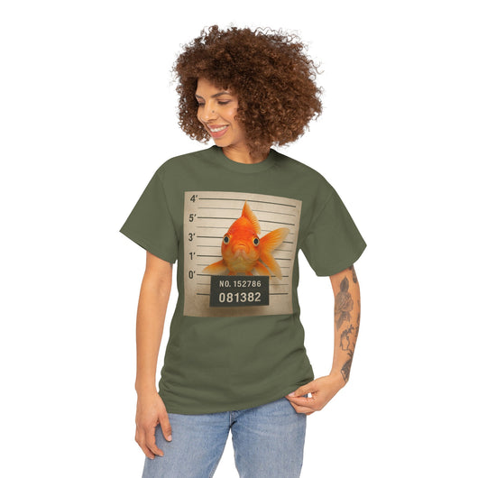 Funny Goldfish Mugshot T-Shirt | Cute Animal Prison Lineup Tee | Unisex Novelty Graphic Tee