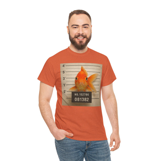 Funny Goldfish Mugshot T-Shirt | Cute Animal Prison Lineup Tee | Unisex Novelty Graphic Tee