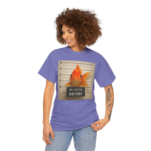 Funny Goldfish Mugshot T-Shirt | Cute Animal Prison Lineup Tee | Unisex Novelty Graphic Tee