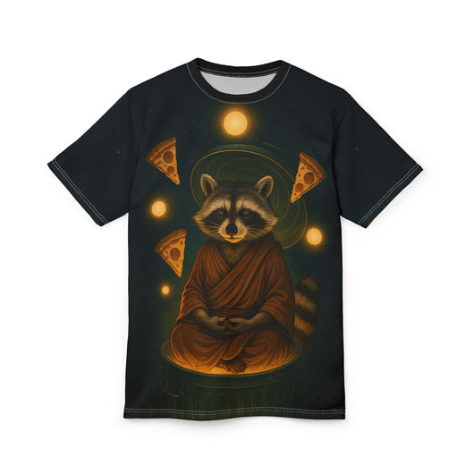 Zen Raccoon Pizza Meditation T-Shirt – Funny Trash Panda Galaxy Tee