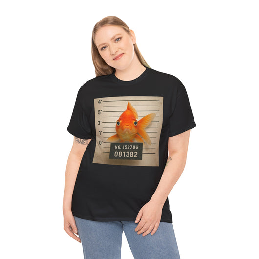 Funny Goldfish Mugshot T-Shirt | Cute Animal Prison Lineup Tee | Unisex Novelty Graphic Tee