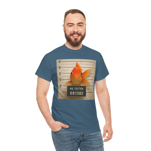 Funny Goldfish Mugshot T-Shirt | Cute Animal Prison Lineup Tee | Unisex Novelty Graphic Tee