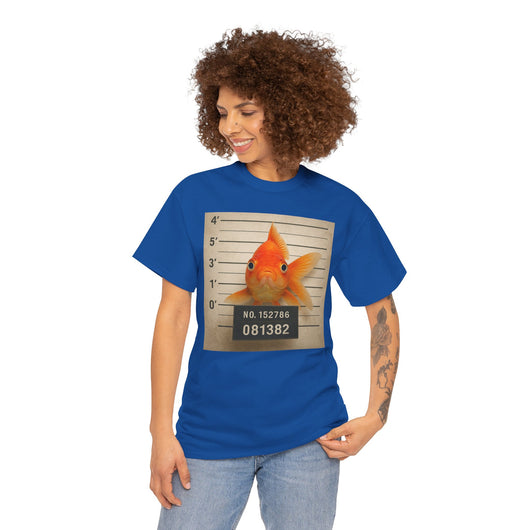 Funny Goldfish Mugshot T-Shirt | Cute Animal Prison Lineup Tee | Unisex Novelty Graphic Tee