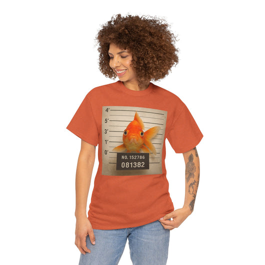 Funny Goldfish Mugshot T-Shirt | Cute Animal Prison Lineup Tee | Unisex Novelty Graphic Tee