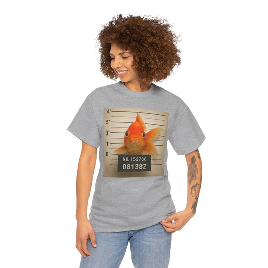 Funny Goldfish Mugshot T-Shirt | Cute Animal Prison Lineup Tee | Unisex Novelty Graphic Tee