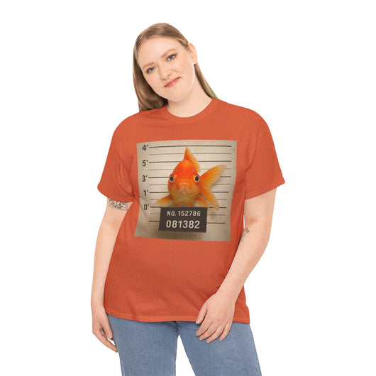 Funny Goldfish Mugshot T-Shirt | Cute Animal Prison Lineup Tee | Unisex Novelty Graphic Tee