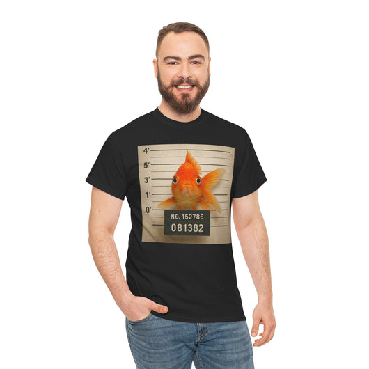 Funny Goldfish Mugshot T-Shirt | Cute Animal Prison Lineup Tee | Unisex Novelty Graphic Tee