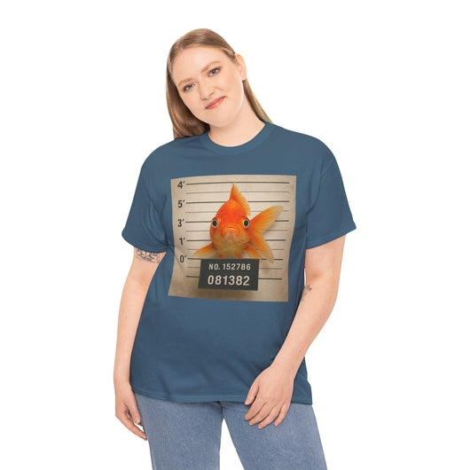 Funny Goldfish Mugshot T-Shirt | Cute Animal Prison Lineup Tee | Unisex Novelty Graphic Tee