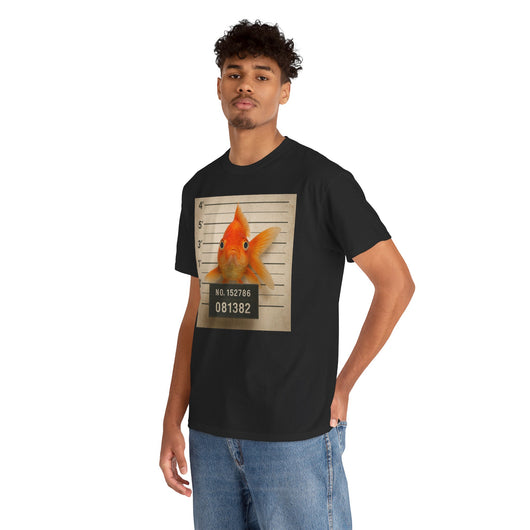 Funny Goldfish Mugshot T-Shirt | Cute Animal Prison Lineup Tee | Unisex Novelty Graphic Tee